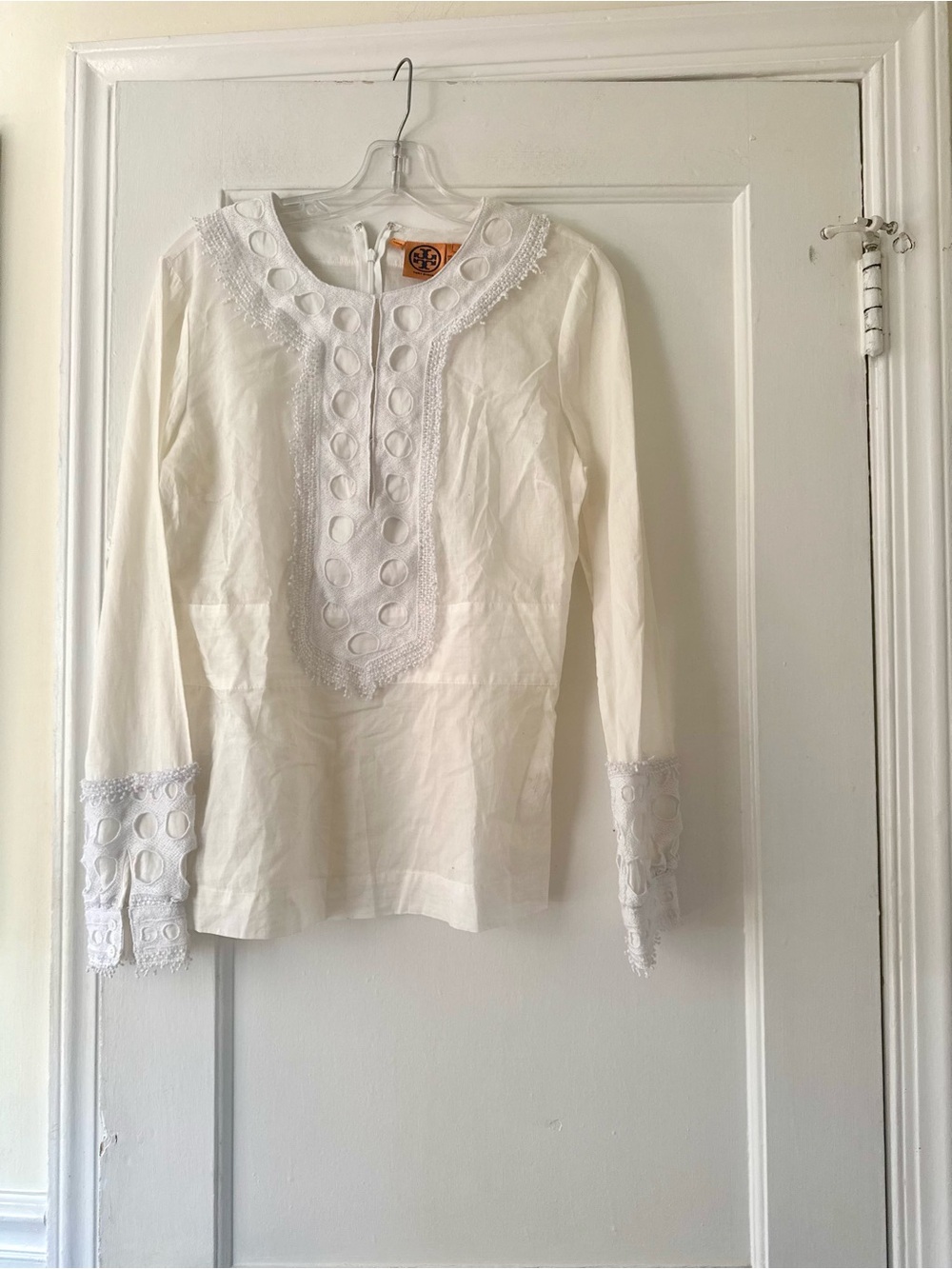 Tory Burch Eyelet Lace Long-Sleeve Cotton Blouse